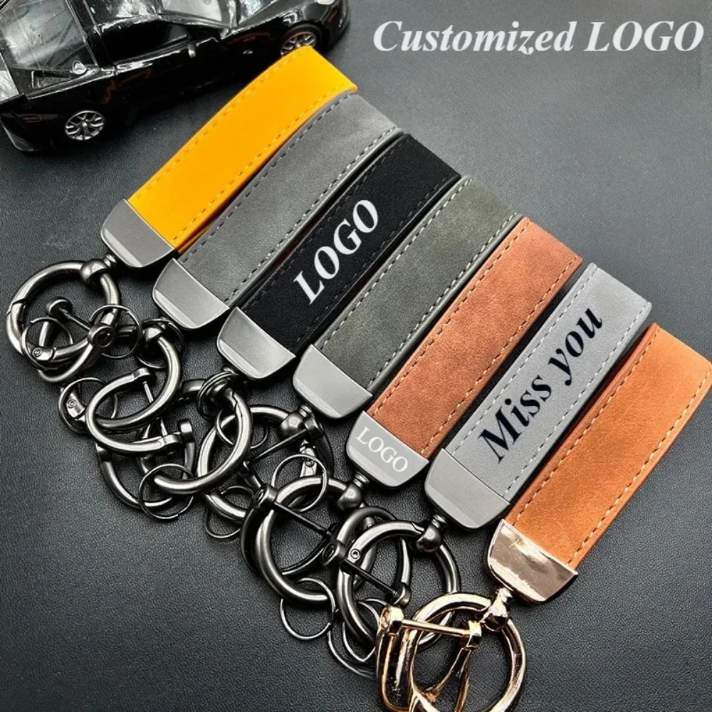 Custom Logo Keychain High-end Suede Leather Car Key Chain Personalized Laser Engrave Keyring Luxury Gift Men Waist Belt Buckle