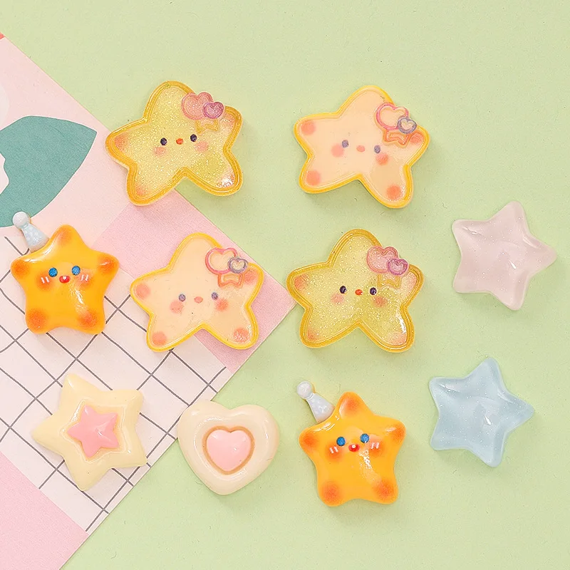 New Resin Cartoon Starfish Flatback Ornaments for Hairpin Decoration 20pcs Cute Jelly Star Shape Slime Charms Cabochon for DIY