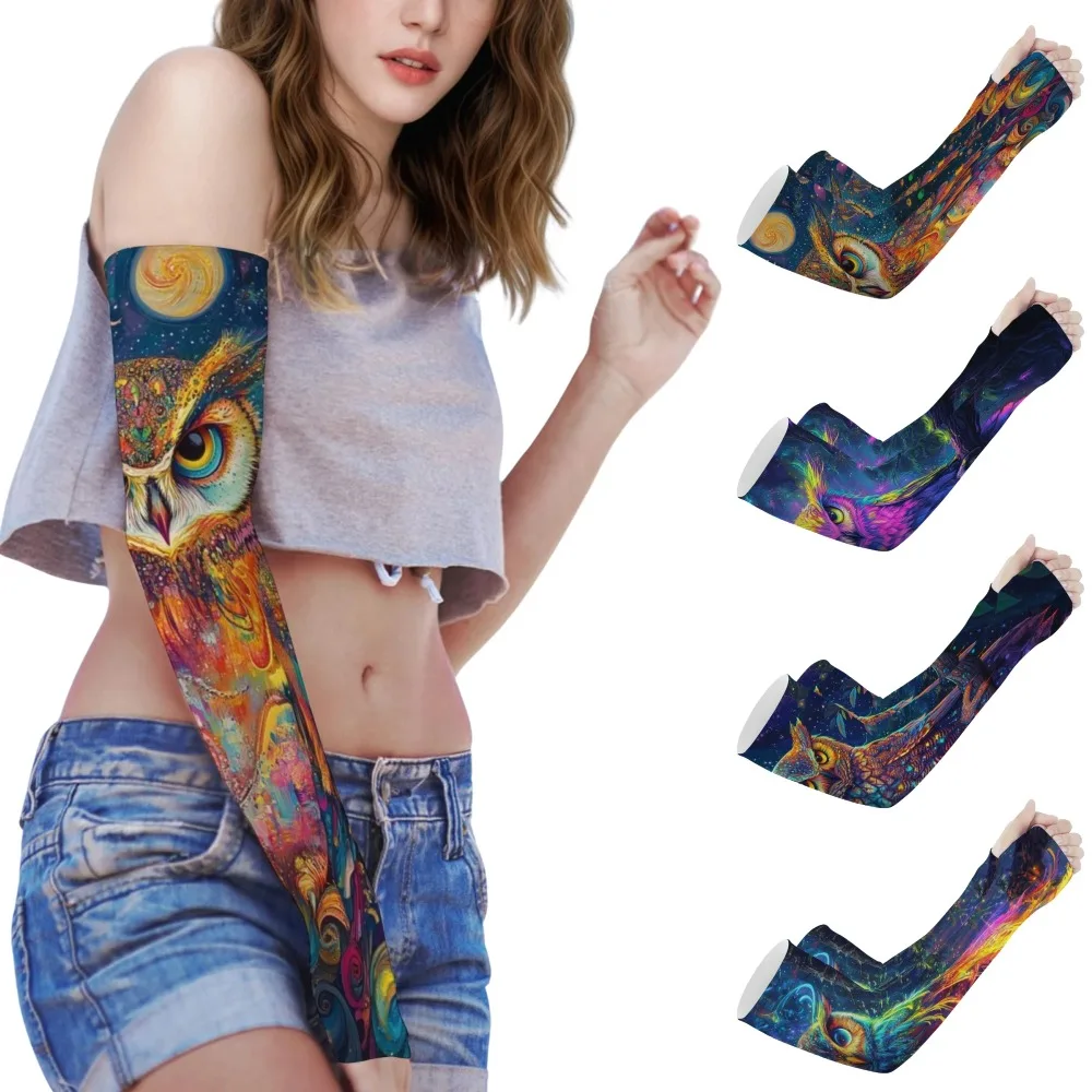 

A pair of retro mysterious owl sports outdoor sleeves spring and summer sun protection non-slip arm sleeves novelty ice sleeves