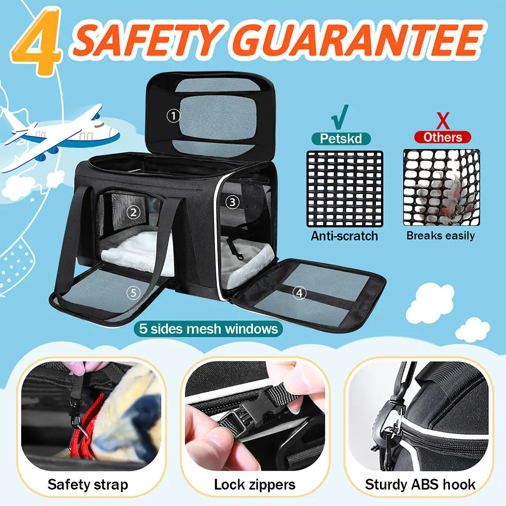 Imagem -04 - Petskd Top-expansível Pet Carrier Principais Eua Companhias Aéreas Aprovado Soft Small Dog Cat Carrier com Zíper de Segurança e Antiscratch Mesh