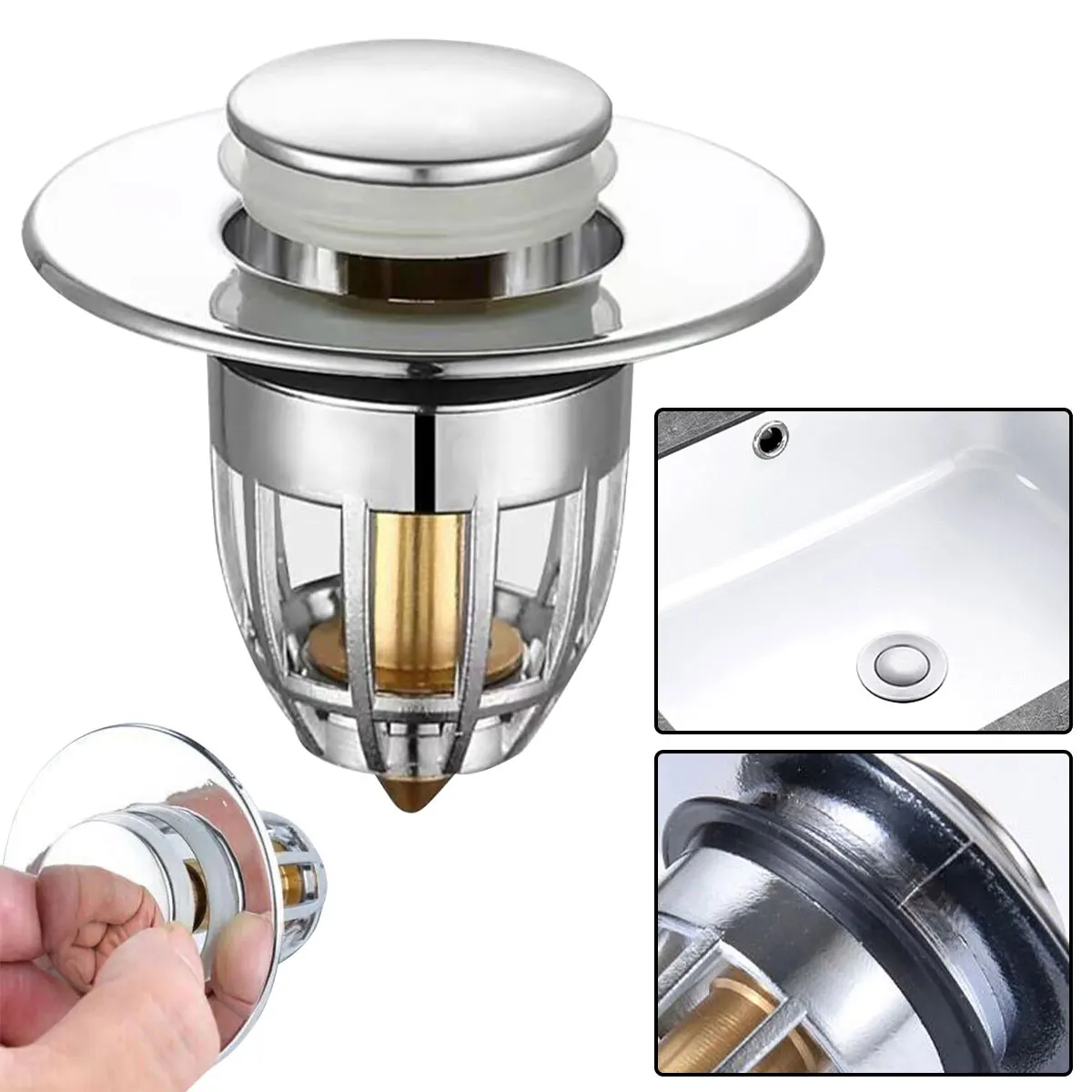 1 Pcs Pop Up Drain Button Bathroom Sink Plug Drainer Siphon Waste Stopper Wash Basin Faucet Accessory Washbasin Pipe Silvery