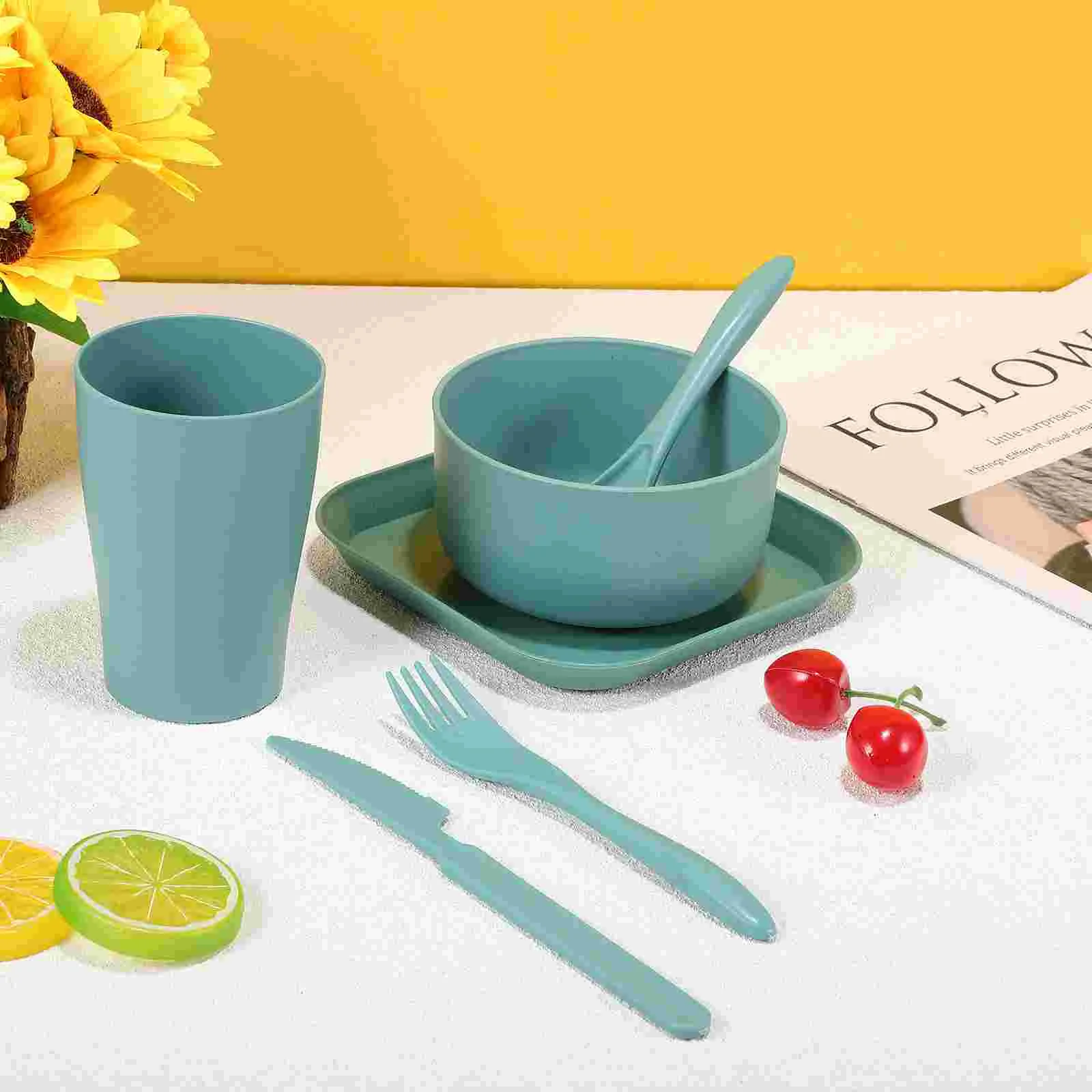 1 Safe Dining Set Bowl Reusable Dishes Cutlery Practical Tableware Kitchen Supplies Plate and Utensil