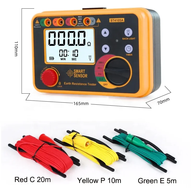 جهاز استشعار ذكي ST4105A 200 أوم ST4105B 2000 أوم LCD الخلفية جهاز اختبار مقاومة الأرض الرقمي