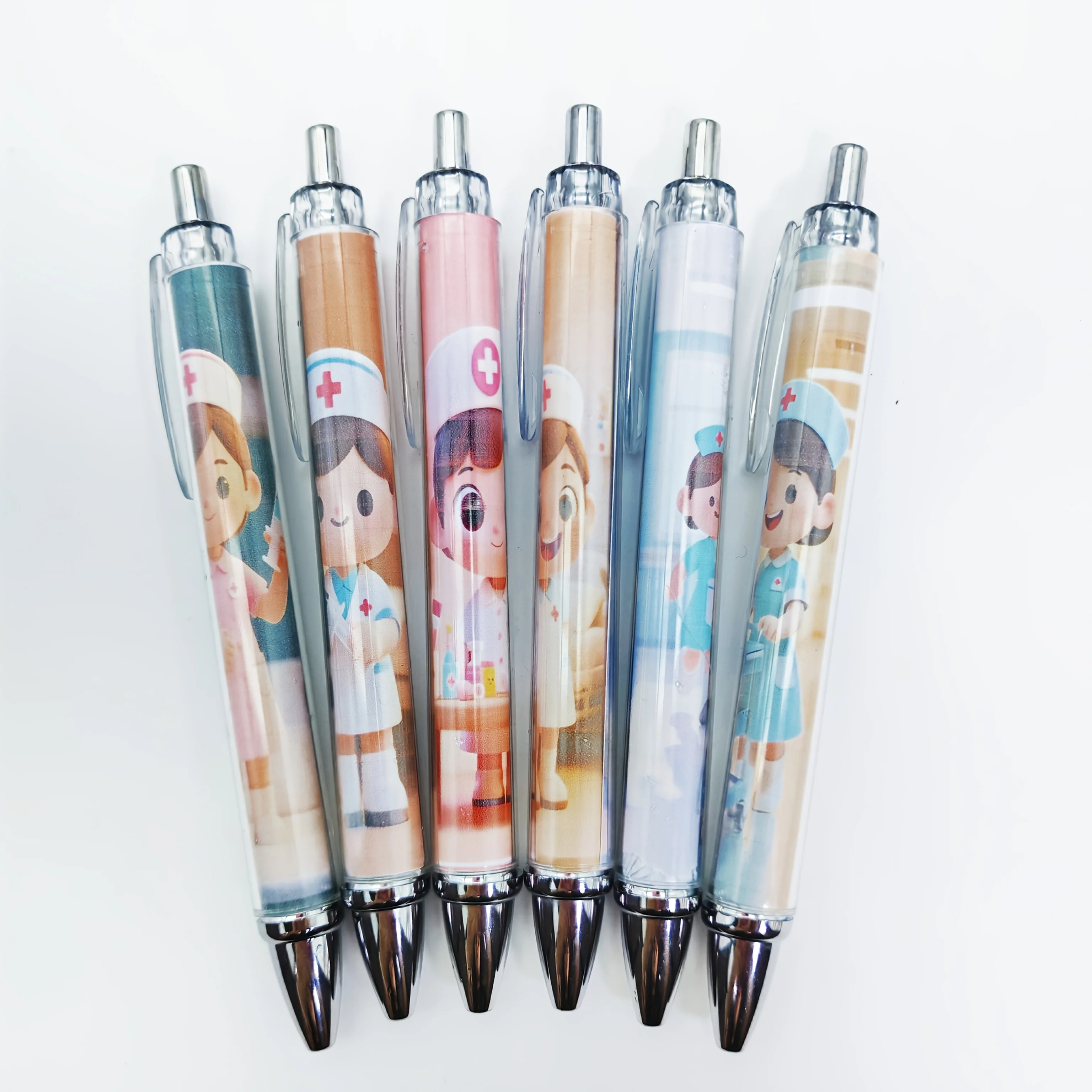 7Pcs/14Pcs Nurse Professional Uniform Pattern Retractable Pens Medical Theme Ballpoint Pens Student Writing Gift Pens