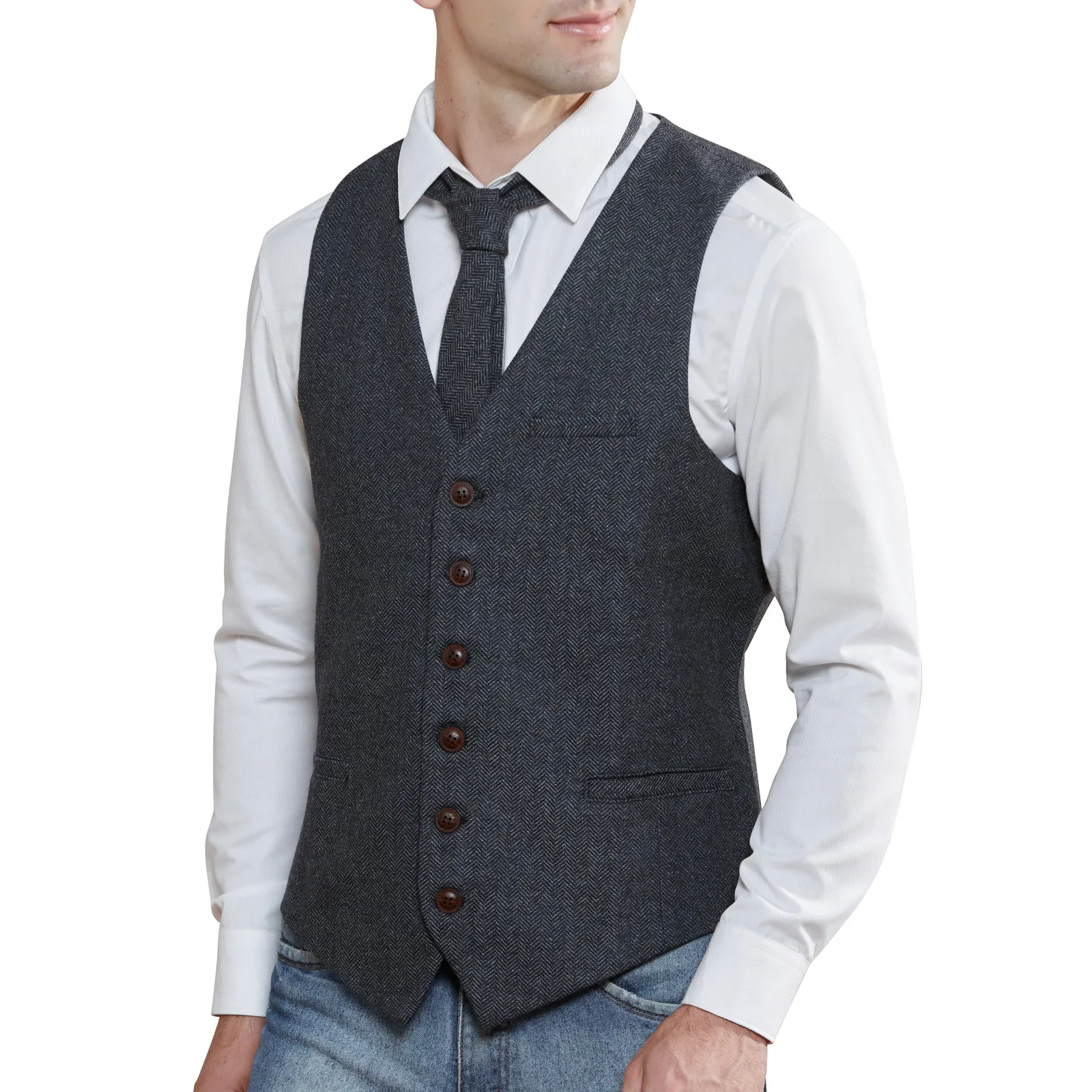 VOBOOM Big Size L XL Men Slim Fit Suit Vest Blazer Gentleman Spring Autumn Twill Grid Business Male Gilet Single Breasted