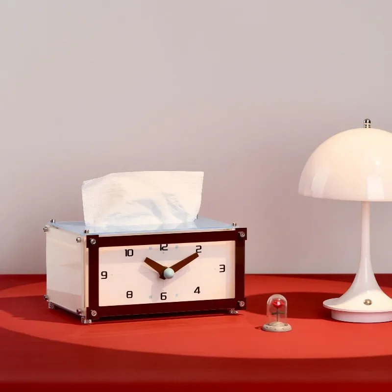 High-value desktop clock, bedside creative tissue box, small clock ornament, clock pendulum, desktop ornament to watch the time