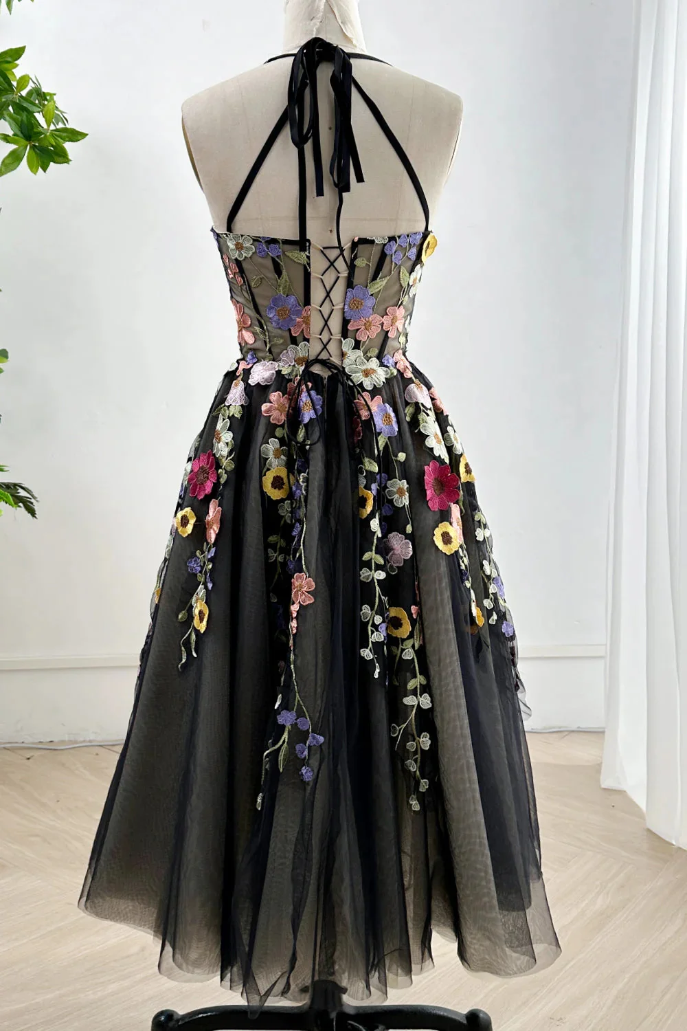 Jessica Fairy Black Prom Dresses Tulle Embroidery 3D Floral Evening Dresses Ankle Bar Mitzvah Sweet Princess Wedding Party Dress