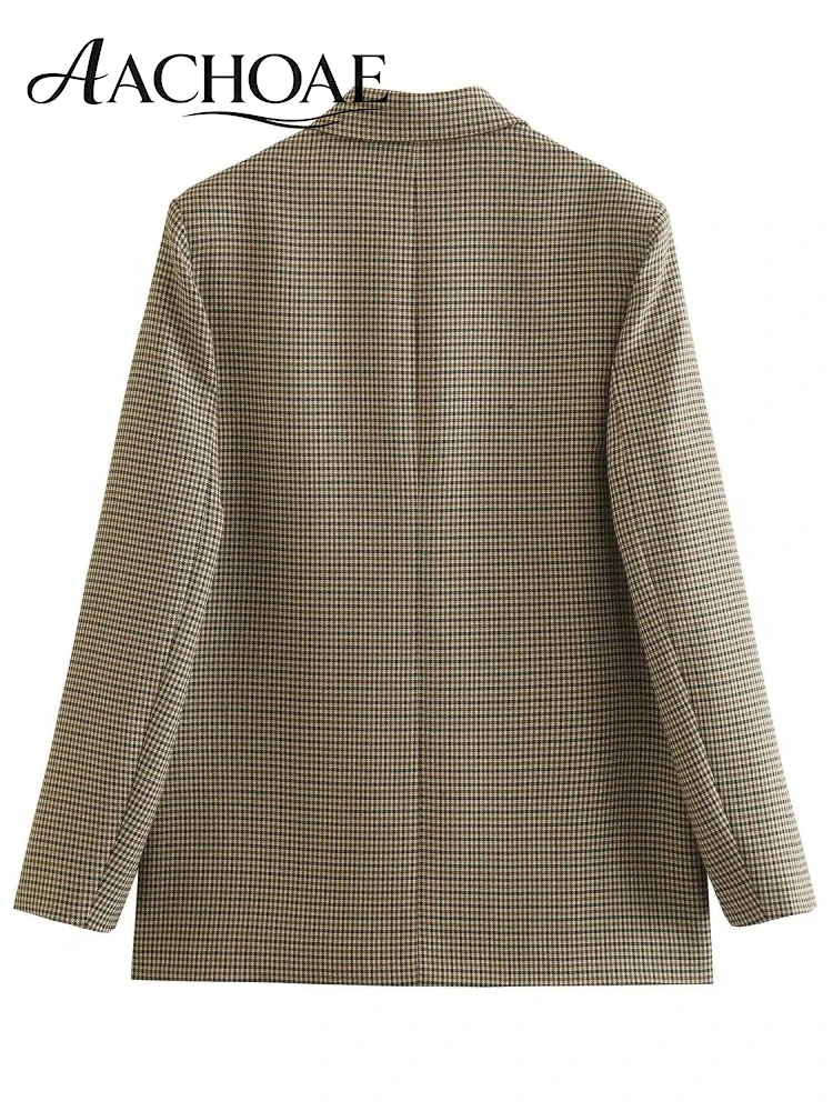 AACHOAE Women Plaid Blazer Vintage Houndstooth Jacket Office Lady Business Casual Oversized Suit Coat Workwear Outerwear