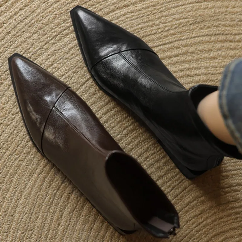 Women Pointed Short Boots 2025 Autumn Retro Korean Fashion Solid Colour Non-slip High Heels Thick Heel Comfort Ankle Boots - view 3