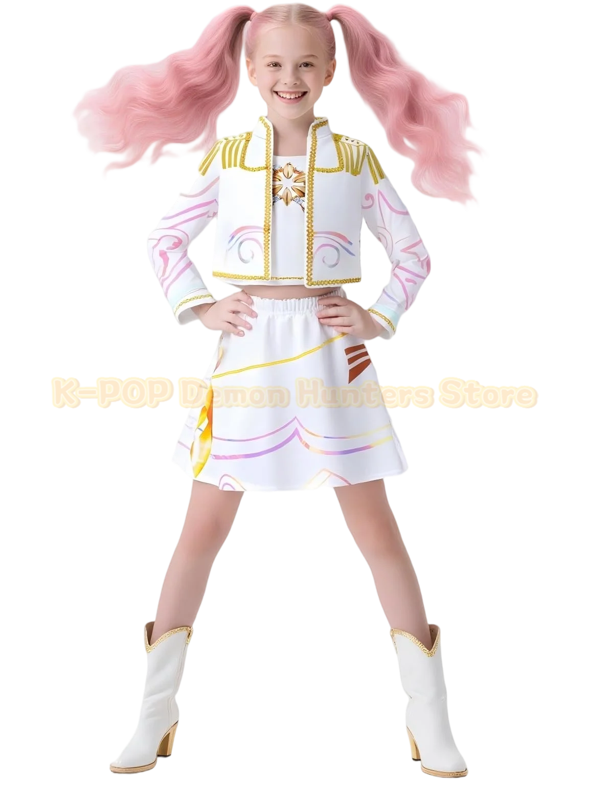 Disfraz de Rumi Mira Zoey para niños, disfraz de cazadores de demonios KPop, disfraz dorado de K Pop Huntrix, traje de fiesta de Halloween para niños
