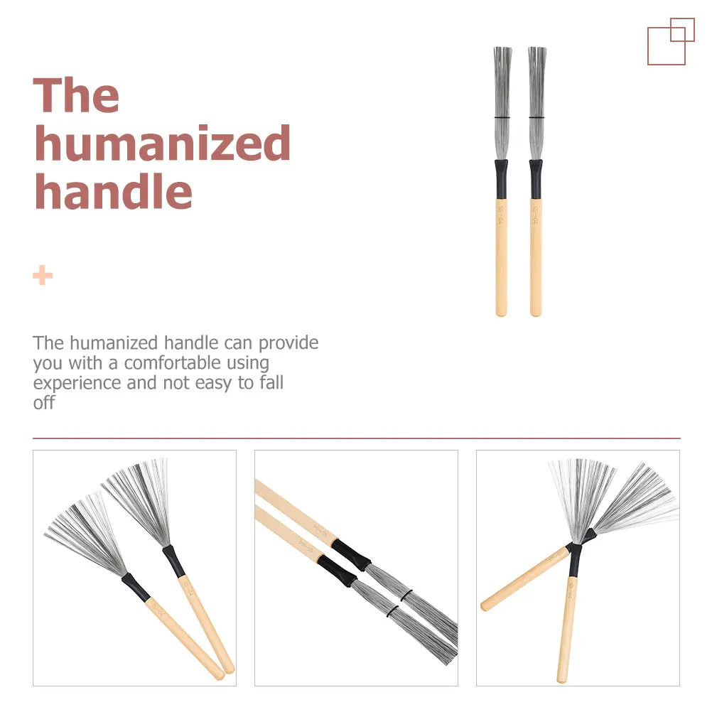 2 ชิ้นแปรงกลองลวดเหล็กสีพร้อมที่จับไม้สําหรับกลองแจ๊ส Professional Percussion อุปกรณ์เสริม Strong Stable Design