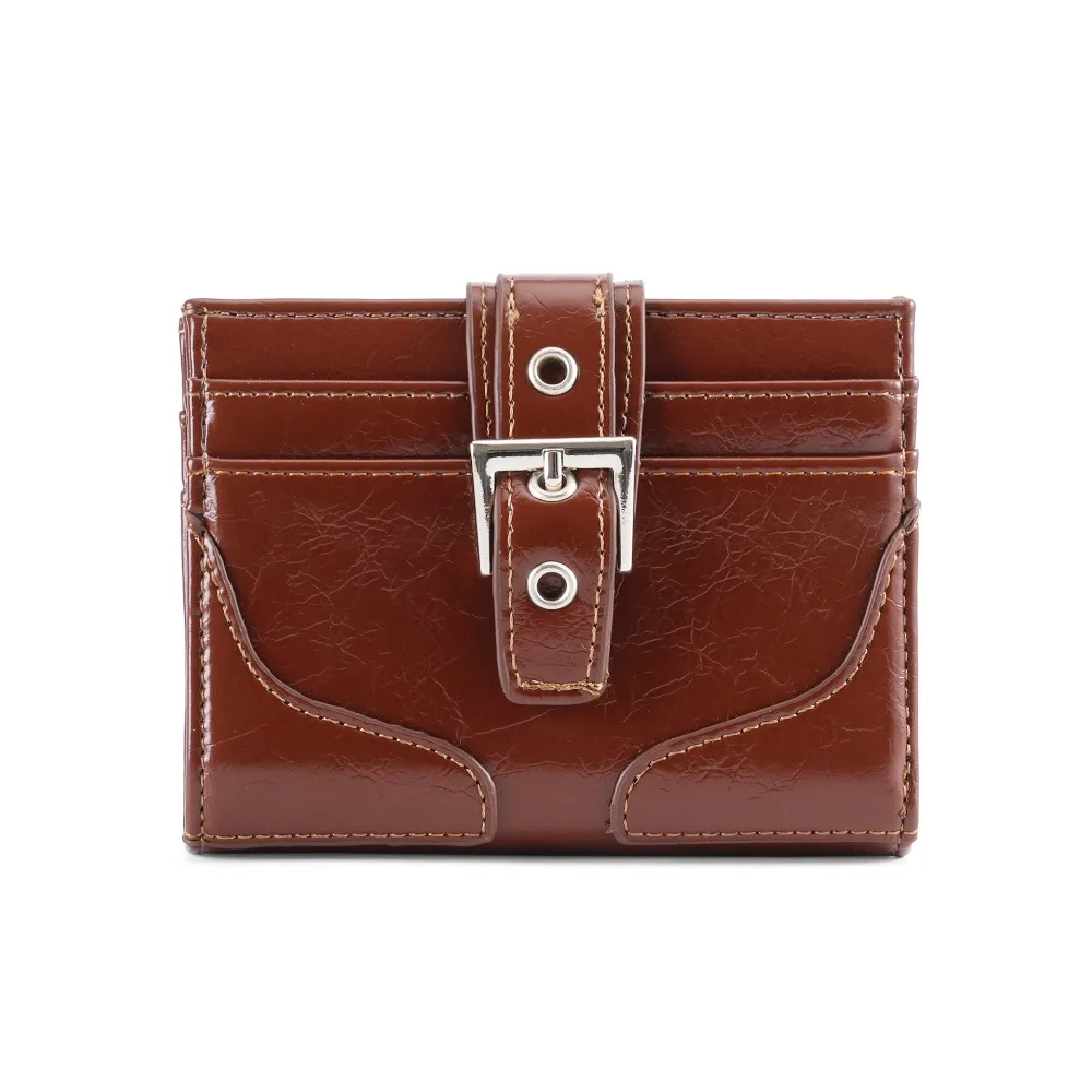 

Casual Korean Style Women Short Wallet Purse Ultra Thin Card Bag Buckle Zipper PU Leather Card Holder Men
