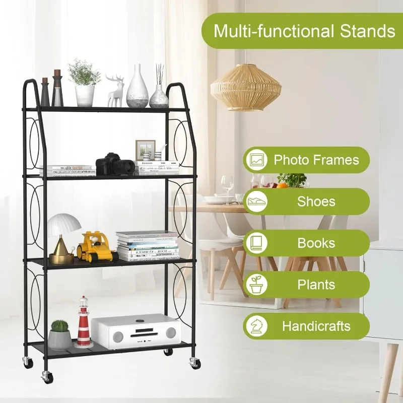 Plant Stand with Wheels, Plant Shelf for Indoor Outdoor, Heavy Duty Metal Tall Plant Stands Holder Rack