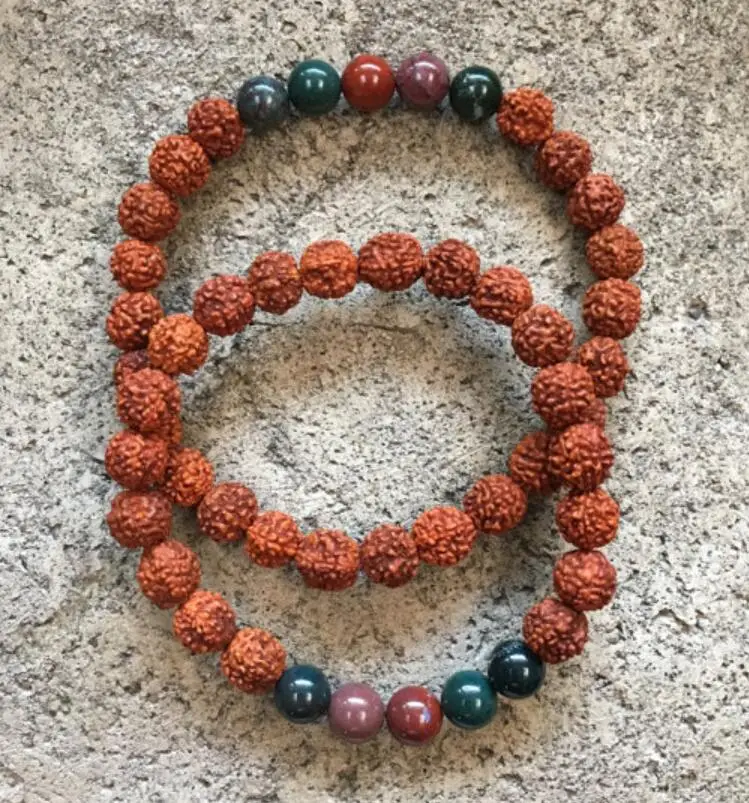 

8mm Indian agate Rudraksha Gemstone Mala Stretchy Bracelets Handmade Ethnic Classic Cuff Artisan Prayer