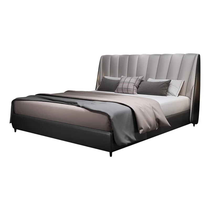 

Italian light luxury, leather bed, master bedroom leather double bed, high box full leather