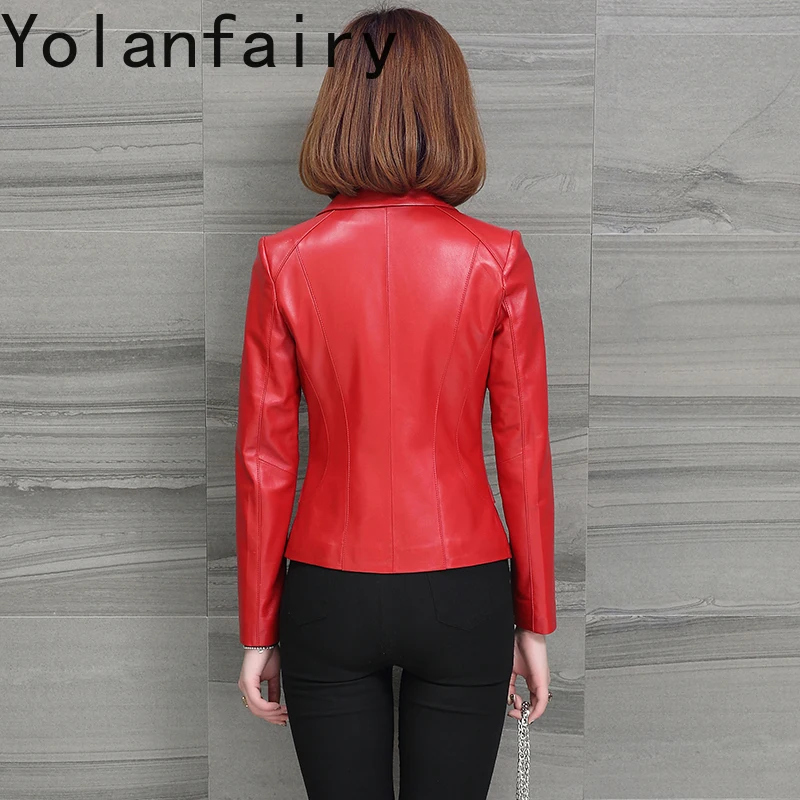 YOLANFAIRY Nuovo 2025 Vera Pelle di Pecora Giubbotti di Pelle da Donna Slim-fit Cappotto del Vestito Breve Giacca di Pelle Genuina Donna Casaco Feminino