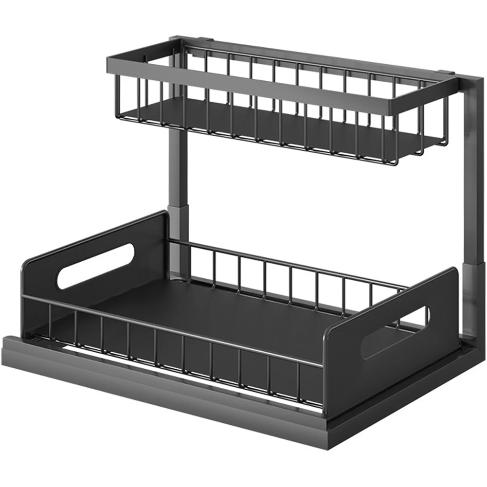 

ABAH Sink Organizer, Pull Out Cabinet Organizer 2-Tier Sliding Shelf Multi-Use for Under Kitchen Sink Organizers and Storage