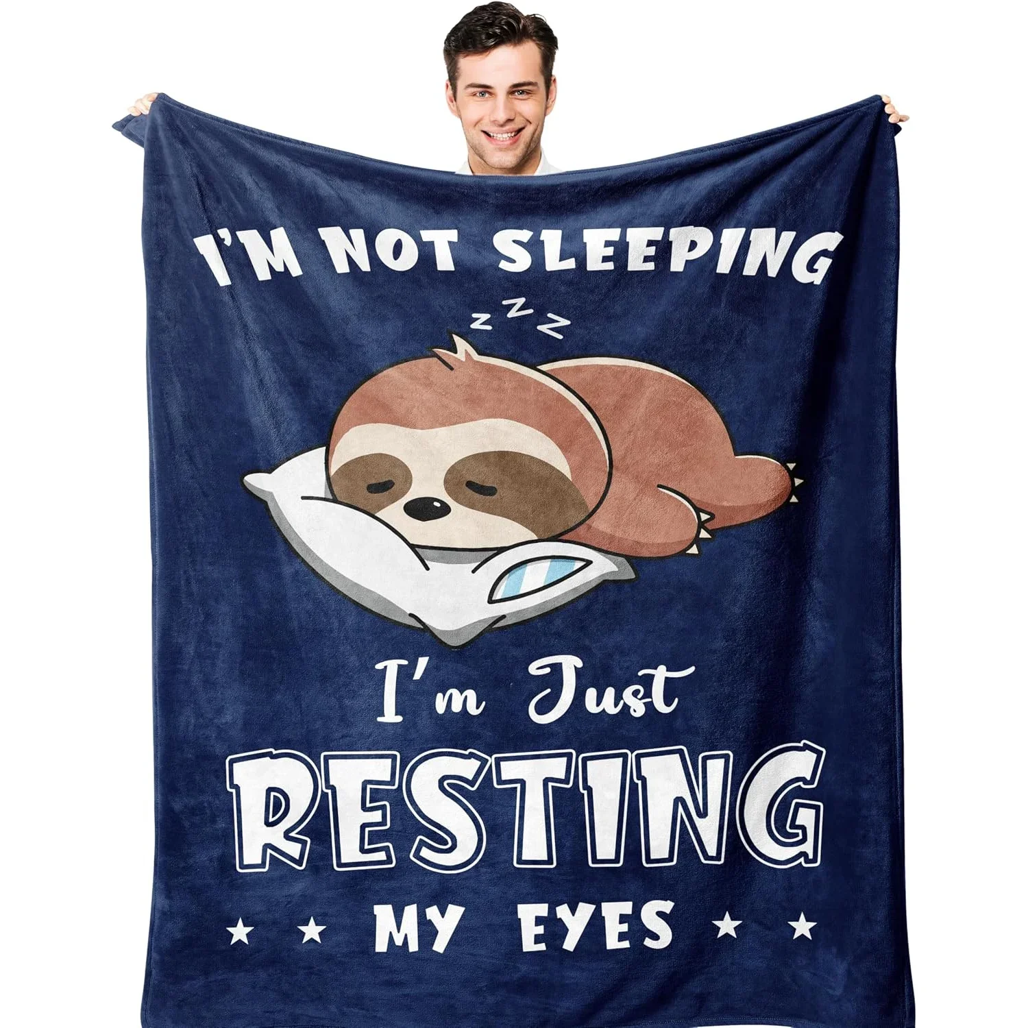 Funny Sloth I'm Not Sleeping I'm Just Resting Throw Blanket Cozy Cute Gift for Sleepy Friends