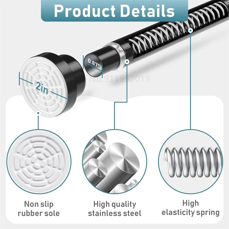 Натяжной карниз от 44 до 74 дюймов, 7/8 дюйма, регулируемый пружинный Натяжной стержень, расширяемый черный нескользящий карниз для душа