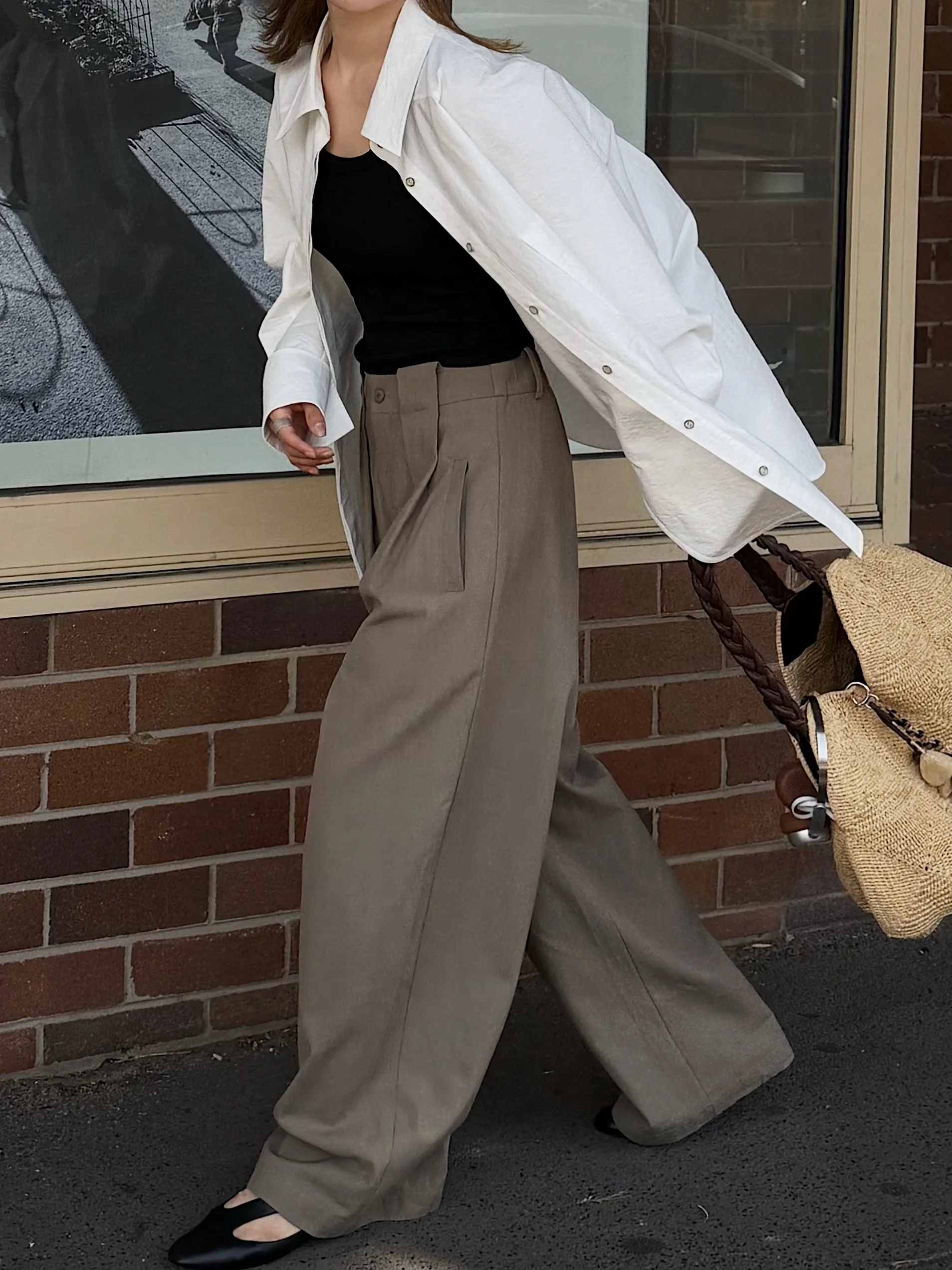 

Женские повседневные брюки MOERSHOP с прямыми широкими штанинами, высокой талией, из смесового хлопка, комфортные, с эффектом похудения, особая конструкция