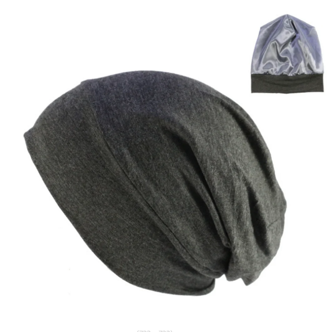 Satin Lined Beanies Hat For Women Bamboo Cotton Stretch Satin Bonnet Cap For Men Silk Night Sleeping Cap Skullies Headwrap