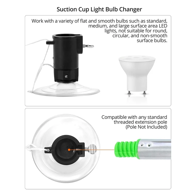 

ABUH-Light Bulb Changer Kit - 3 Piece Set For High Ceiling Incandescent Bulbs With Standard, Floodlight & Recessed Changer