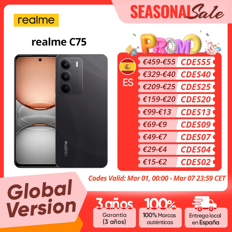 Global Version realme C75 Smartphone 6.72'' 90Hz FHD Display 50MP AI Camera 5828mAh Battery 45W Charge IP69 Dust Water Resistance