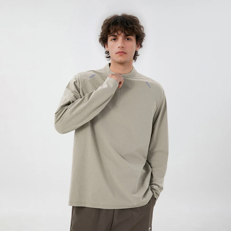 

TFETTERS Sun-proof Long Sleeve Tshirt Men Stand Up Collar Half Zipper Autumn Men Sweatshirt Reflective Strip Casual Sports Tops