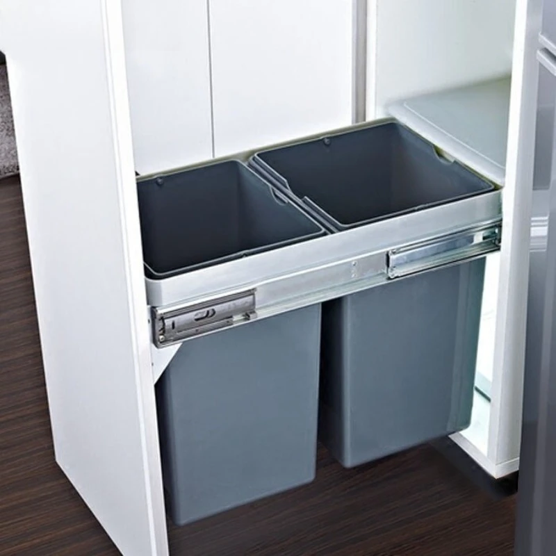 Household Simple Kitchen Cabinet Classification Pull-out Double Bucket Square Cabinet Hidden Embedded Trash Can