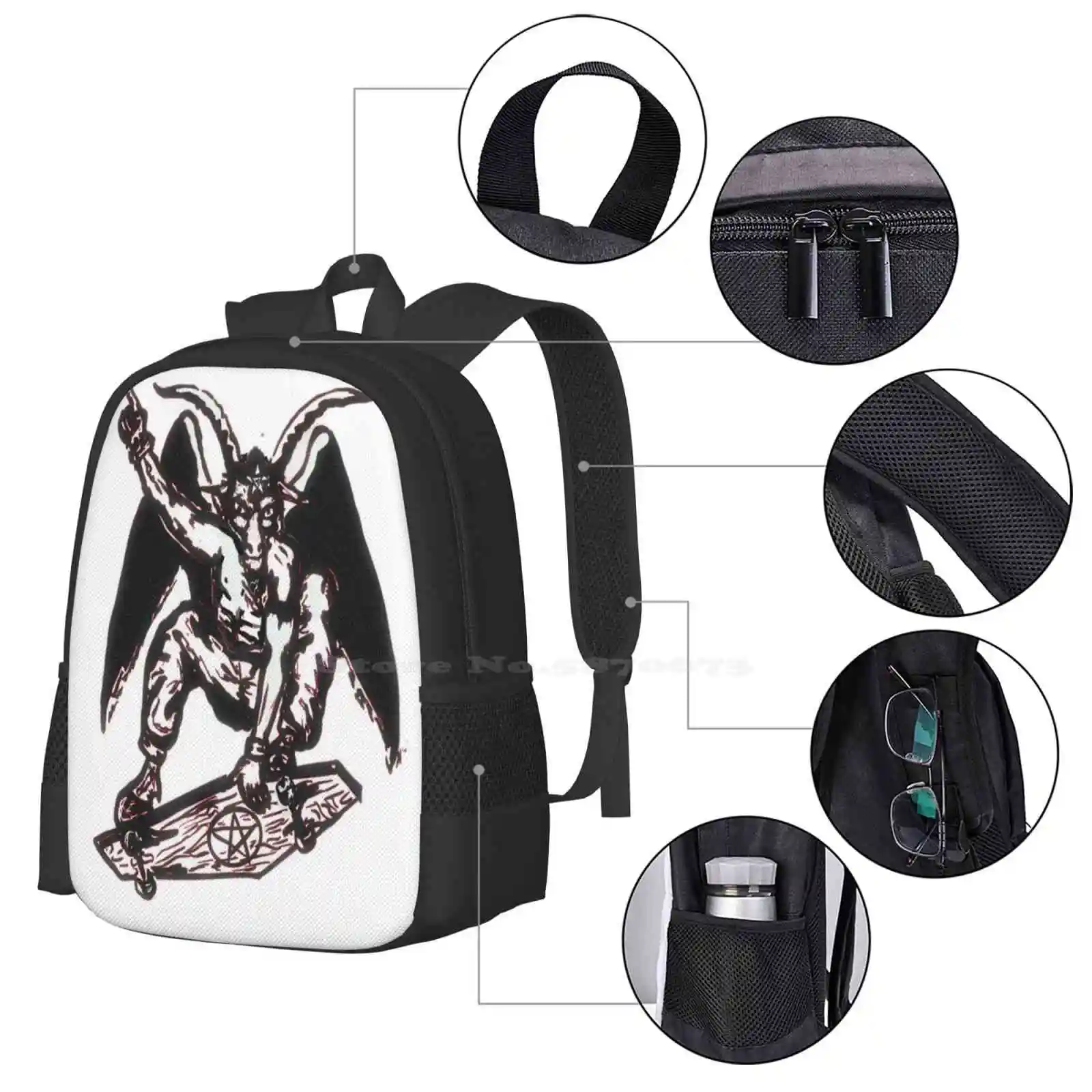 Baphomet Skateboard Hot Sale Schoolbag Backpack Fashion Bags Baphomet Skateboarding Satanic Goat Wings Devil Skater Skating