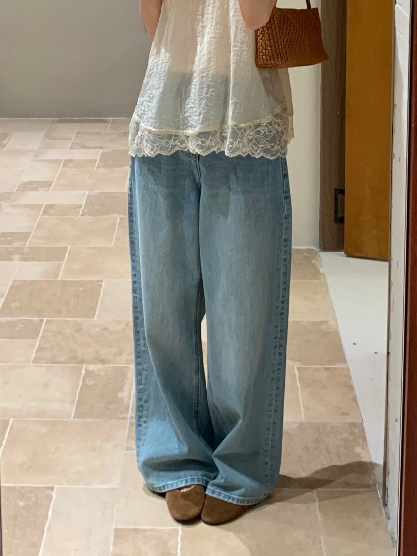 

BRIVIN Women's Casual Blue Jeans Spring New High Waist Wide Leg ket Design Slimming Hip Covering Denim Pants