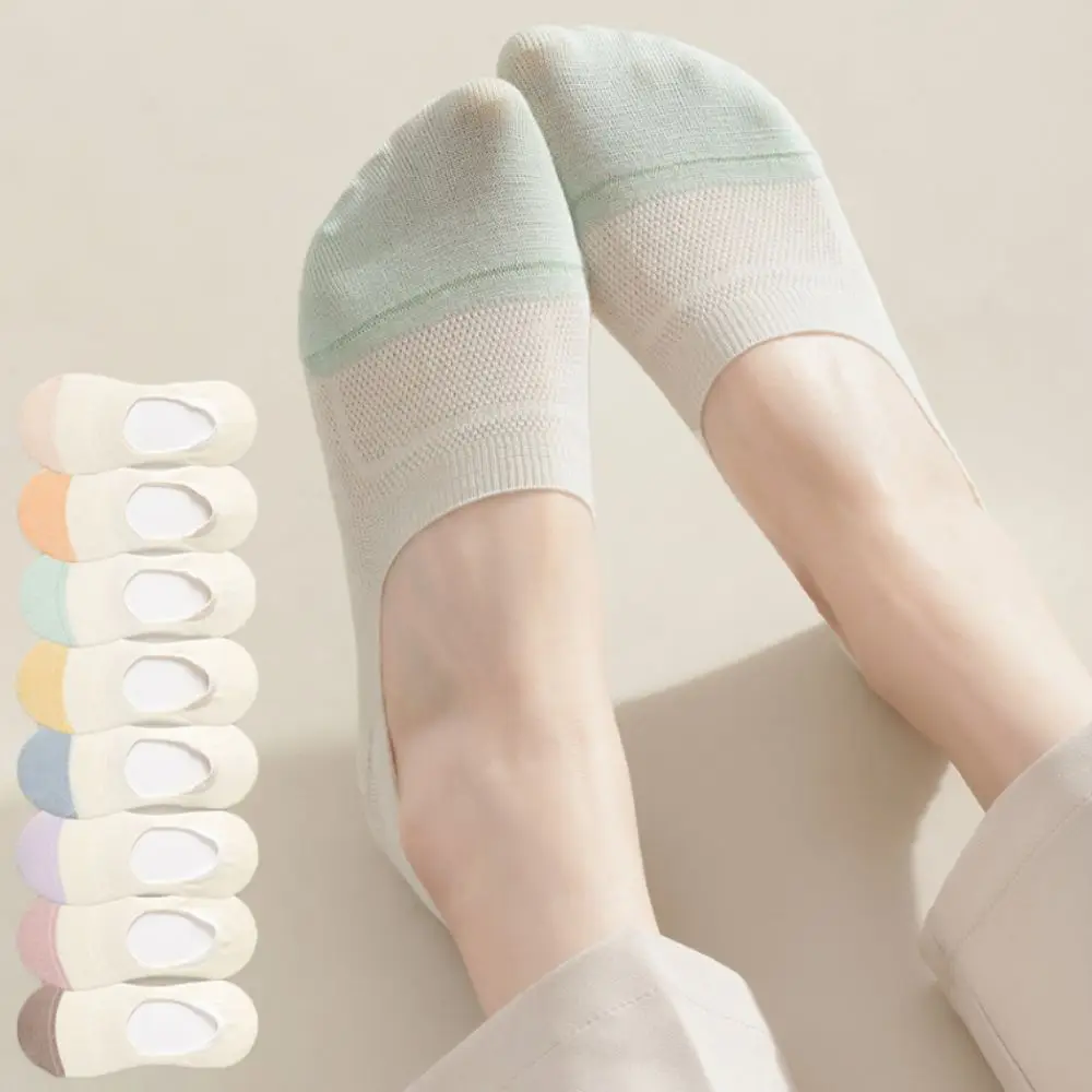 

7Pairs Non-slip Mesh Boat Socks Patchwork Breathable Short Invisible Socks Ankle Hosiery Low Cut Summer Socks Women Female