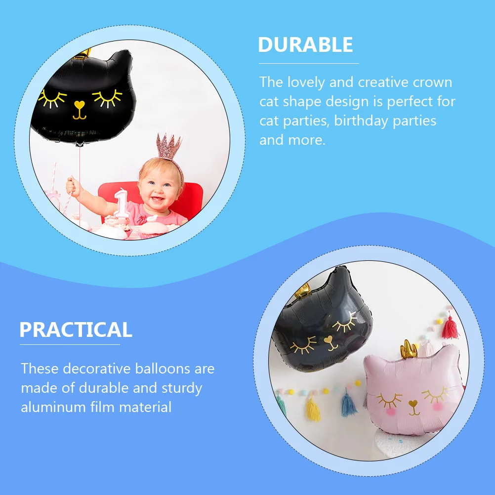

3pcs Crown Cat Balloons Durable Aluminum Film Clear Print Strong Leak Resistant For Cat Birthday Party Decorations Kitten Pet