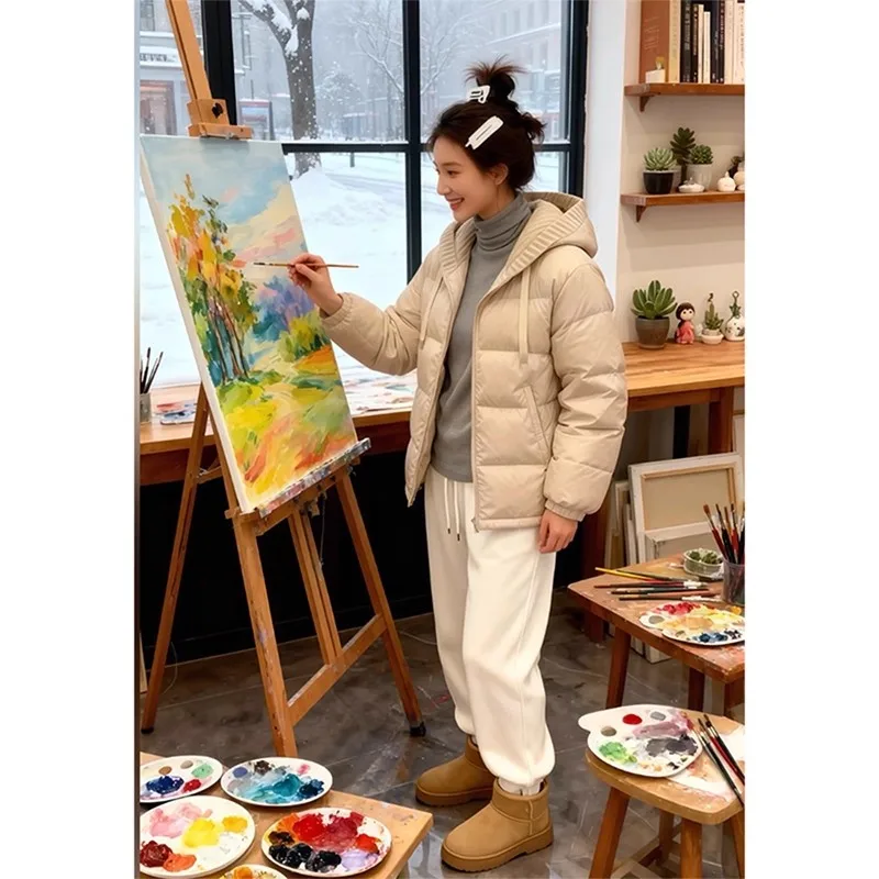 

Sli Knitted Splice Bread Sle Cotton Jaet Women's ort Coat with Hood Warm Cotton Clothes Outerwear Deep Winter Design