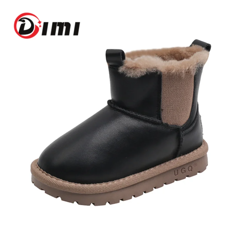 DIMI 2023 New Winter Children Shoes PU Leather Fashion Brand Boys Girls Boots Soft Non-Slip Warm Plush Kids Snow Boots