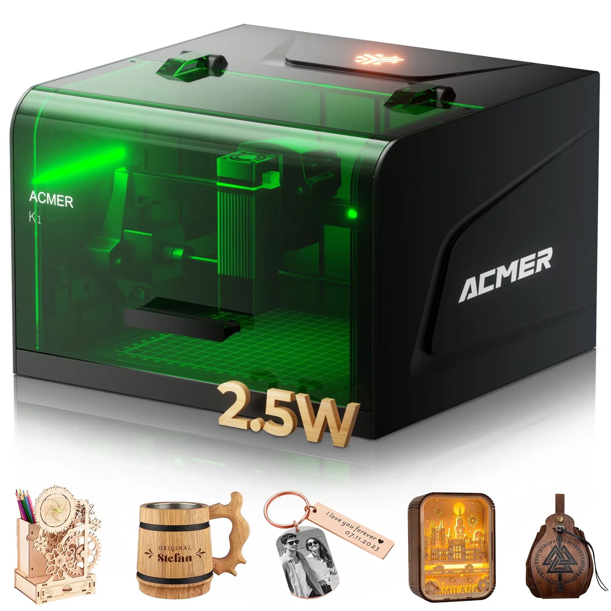 ACMER K1 2.5W 0.01mm Sealed DIY CNC Laser Engraving Machine Easy Operate Excellent Security High Precision For Hobbyists Gifts