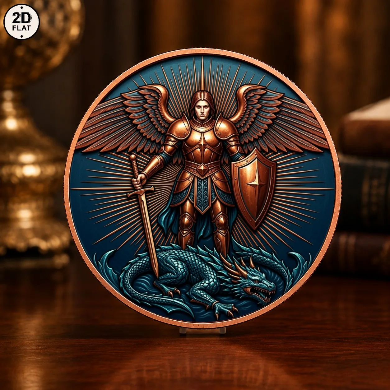 1pc 1oz .999 Fine Copper Archangel Michael Slaying Dragon Challenge Coin Angel Warrior Commemorative Medal Religious Art Gifts
