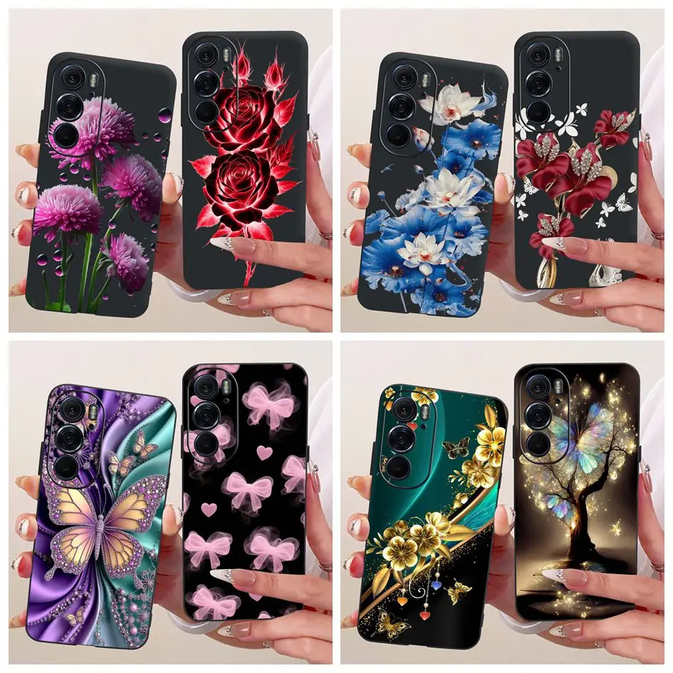 Funda para Motorola Edge 30, funda para Edge 30 Pro XT2203-1 XT2201-1, funda suave con diseño de mariposa y flor para Moto Edge Plus 2022