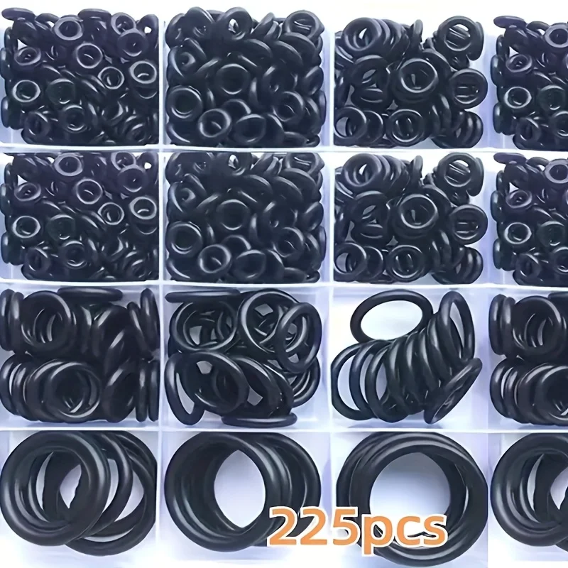 225pcs O-Ring Kit: Durable Rubber Seals for Automotive & Machinery, Ideal for Plumbing - Oil & Water Resistant, Assorted Sizes
