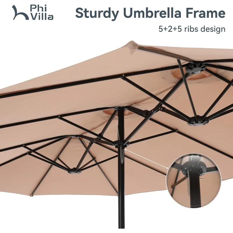 15ft Large Patio Umbrellas with Base Included, Outdoor Double-Sided Rectangle Market Umbrella with Stand, Outside Umbr