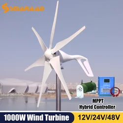 1000w  Wind Turbine Generator 12V 24V 48V  Free Alternative Energy Windmills MPPT Hybrid Controller Connectable Solar System