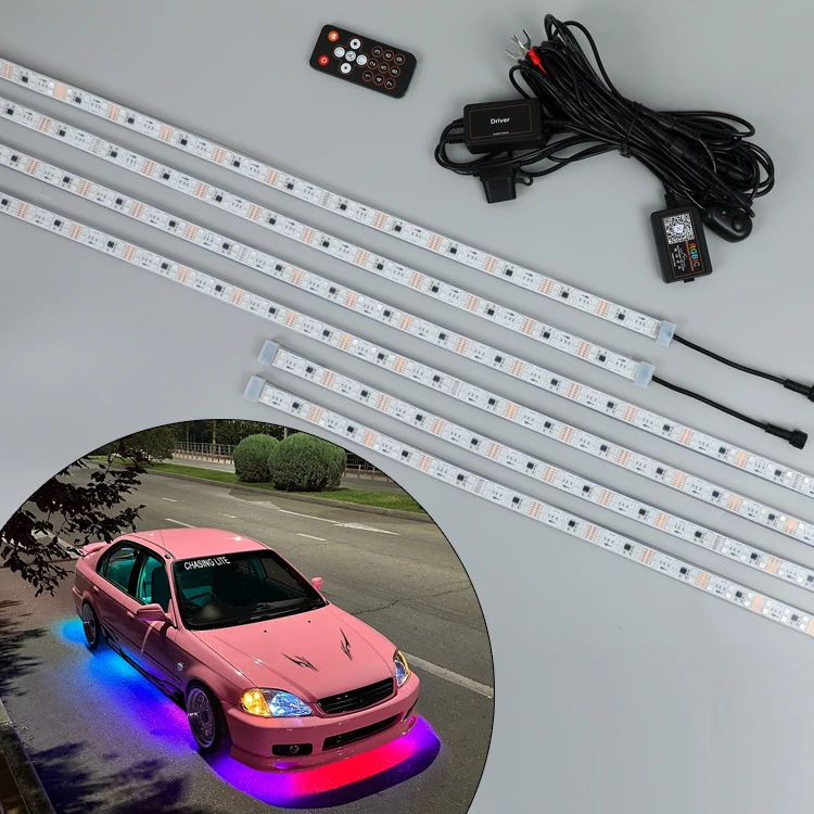 Double Row Under Glow IP68 Waterproof Flowing RGBIC Underbody LED Car 6 Pcs Chasing Dual Row Underglow Light Kit for Cars