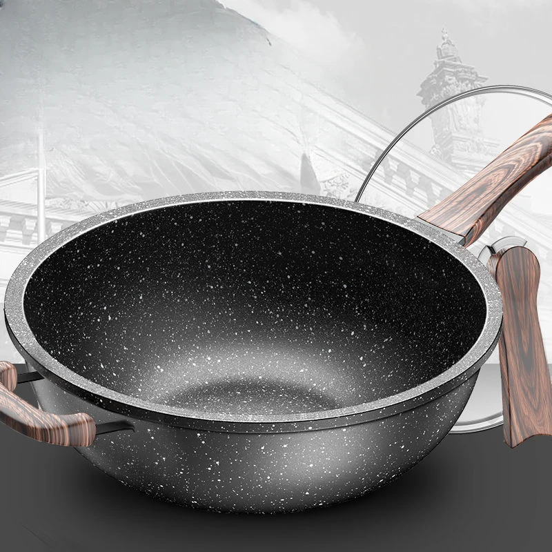 Heavy Duty Diamond-Infused Granite Frying Pan Smokeless Nonstick Skillet Gas/Induction Compatible Wok with Heat Resistance