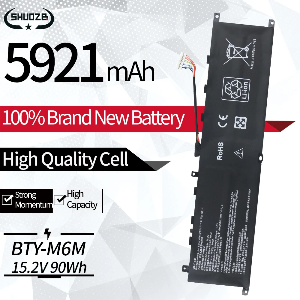 

New BTY-M6M Laptop Battery For MSI Creator 15 A10SD A10SF GS66 Stealth 10SFS 10SGS 10SE-045 10UG GE66 Raider 10SFS WS66 MS-16V1