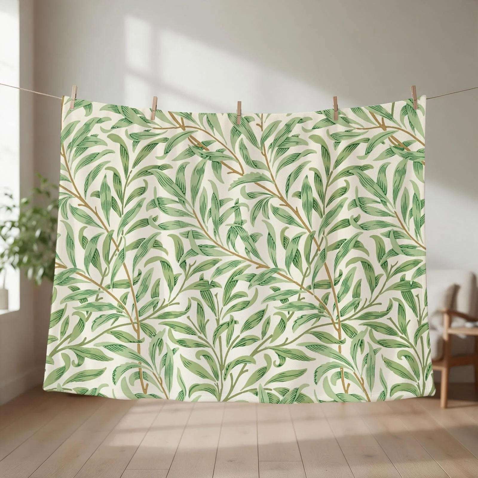 Cute Vintage Willow Bark Tree Leaves Pattern Throw Blanket couch cozy soft plush fuzzy picnic outdoor blanket