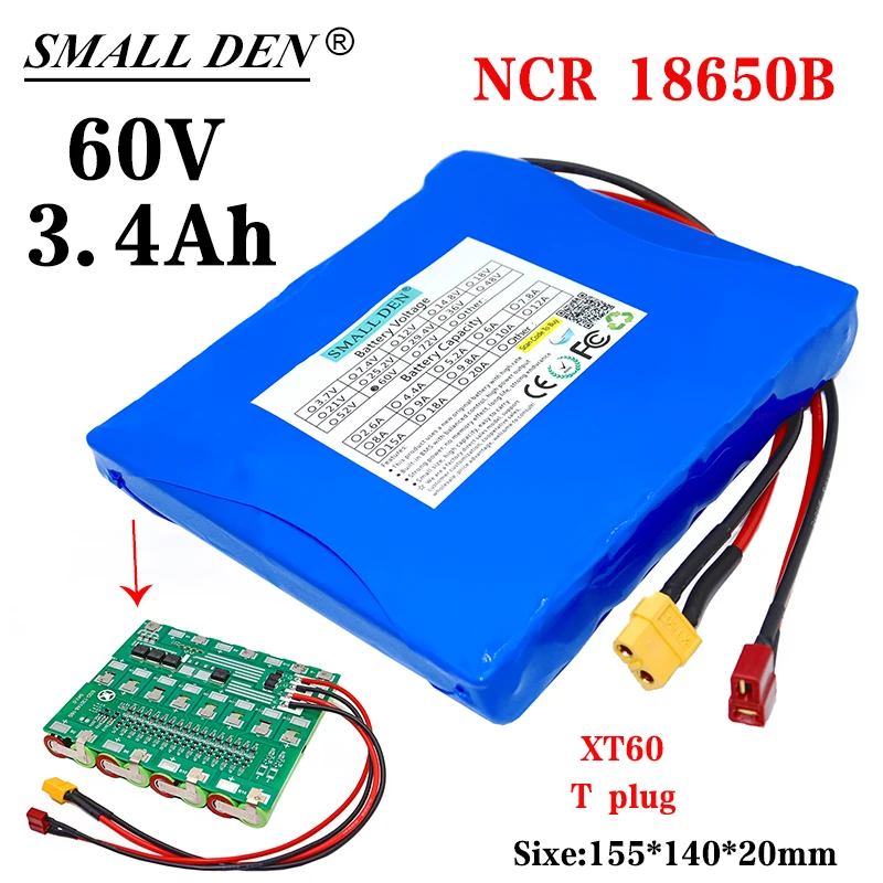 

60V 3.4Ah 16S1P battery pack 18650B 3400mAh power rechargeable battery with BMS for self-balancing scooter electric unicycle