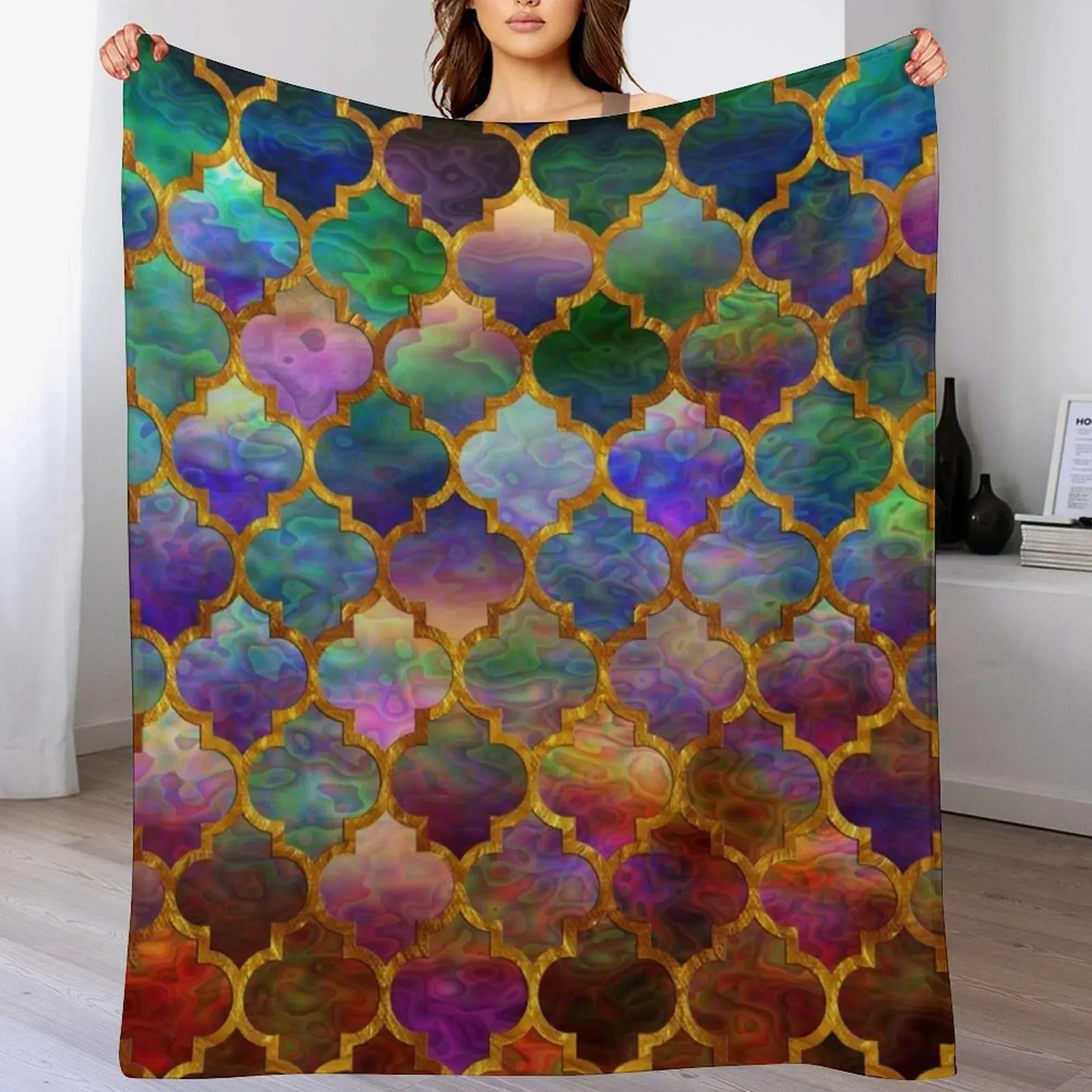 Arabic moroccan mosaic pattern Throw Blanket All Season Soft Lightweight Blanket for Home