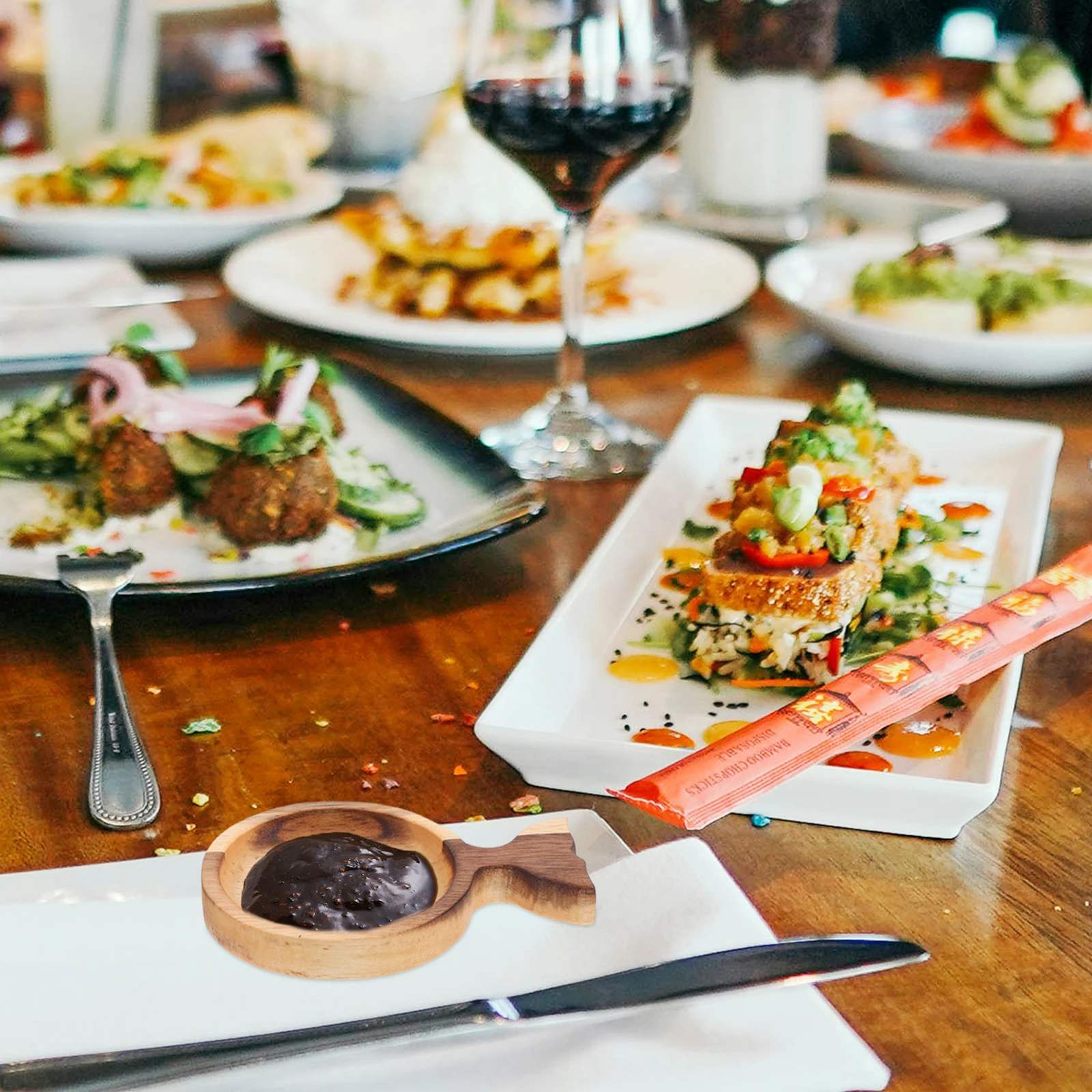 

2Pcs Vintage Wooden Dishes for Sauces and Condiments Easy Clean Home Restaurant Use Seasoning Dish Food Sauce Dish