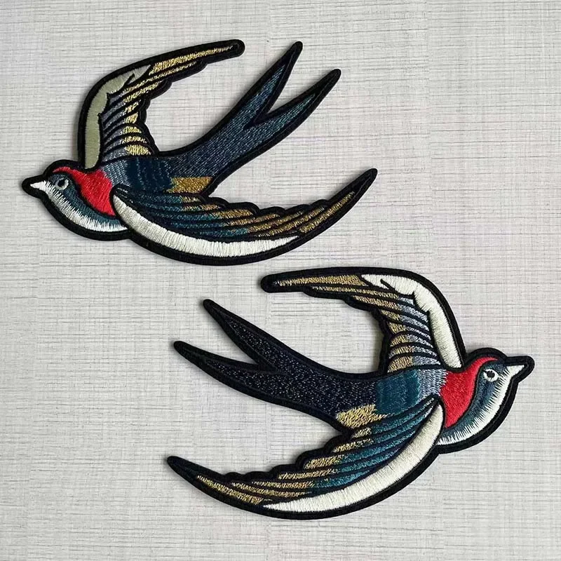 2PC/11*16CM Retro Swallow Fabric Embroidery Applique Iron On Patches,Bird Stickers Vetement Thermocollant For Dresses,Clothing