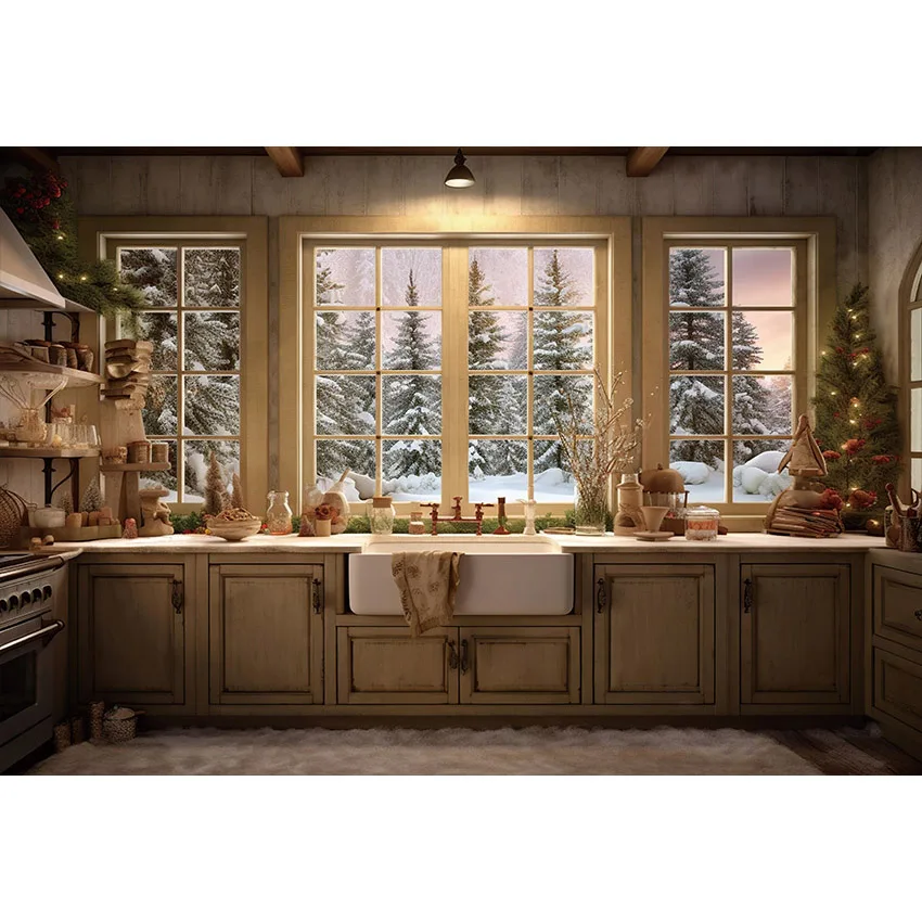Fundo De Cozinha De Natal, Armário De Madeira Interior, Retrato De Família, Photo Decor, Fundo Para Fotografia, Inverno